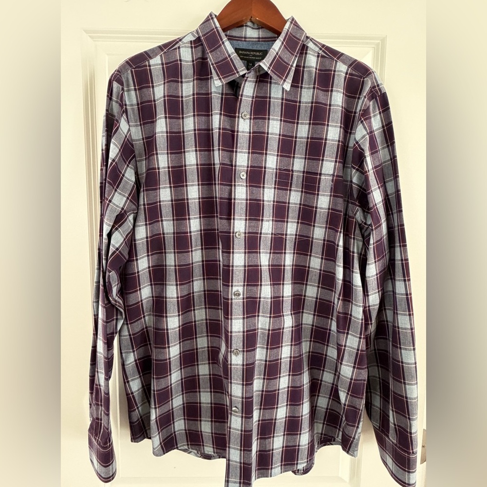 Banana Republic Purple and Gray Plaid Shirt